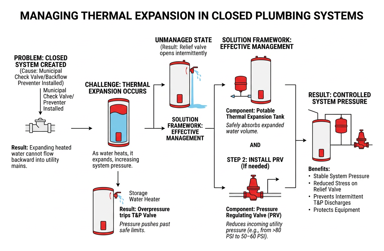 thermal expansion management with expansion tank and PRV