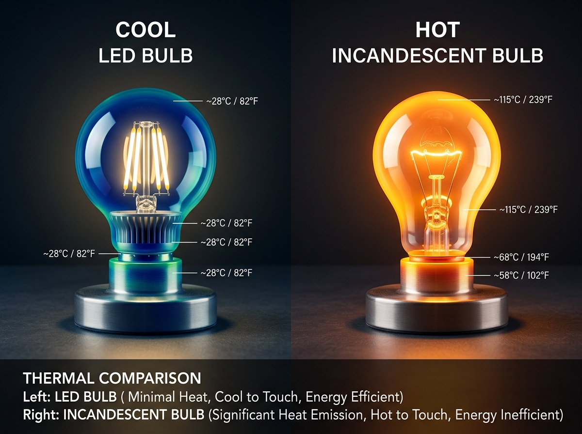 Comparing heat emission between LED and incandescent bulbs - low energy led lights