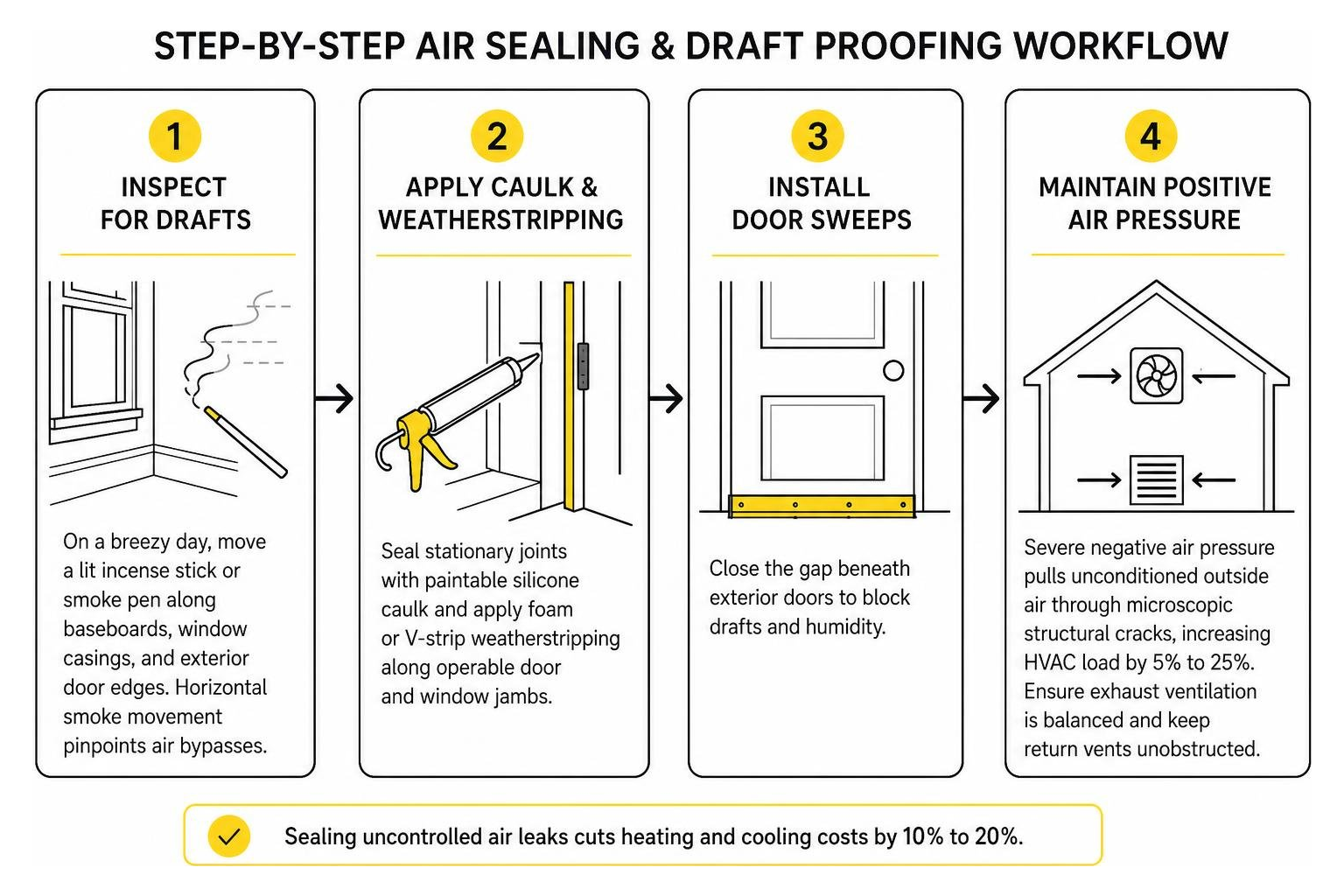 Step-by-step air sealing and draft proofing workflow for residential homes Step-by-step air sealing and draft proofing workflow for residential homes