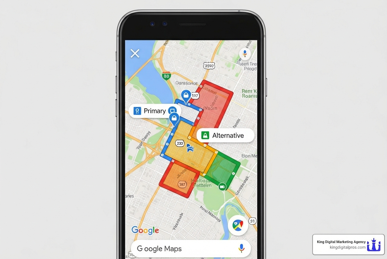 Google Maps interface showing multiple route options with traffic overlays - Optimize Google Maps Google Maps Interface Showing Multiple Route Options With Traffic Overlays - Optimize Google Maps