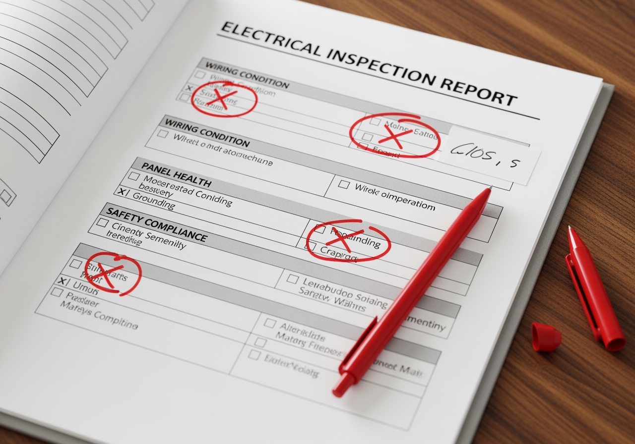 detailed inspection report with highlighted issues - home electrical safety inspection