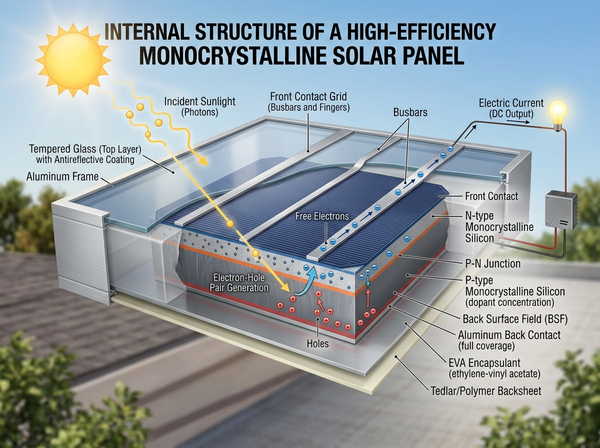 internal structure of a high-efficiency monocrystalline solar panel - solar powered devices internal structure of a high-efficiency monocrystalline solar panel - solar powered devices
