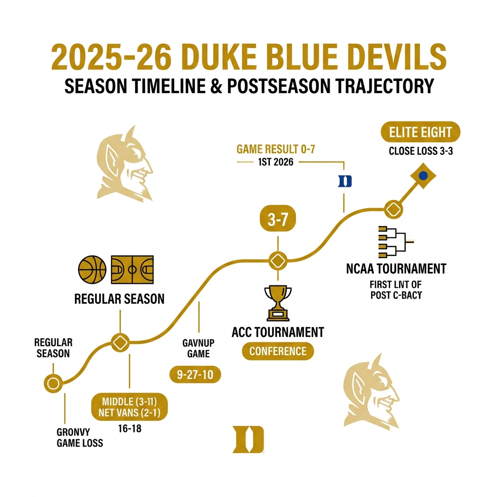 2025-26 Duke Blue Devils season timeline and postseason trajectory infographic - duke basketball schedule infographic 
