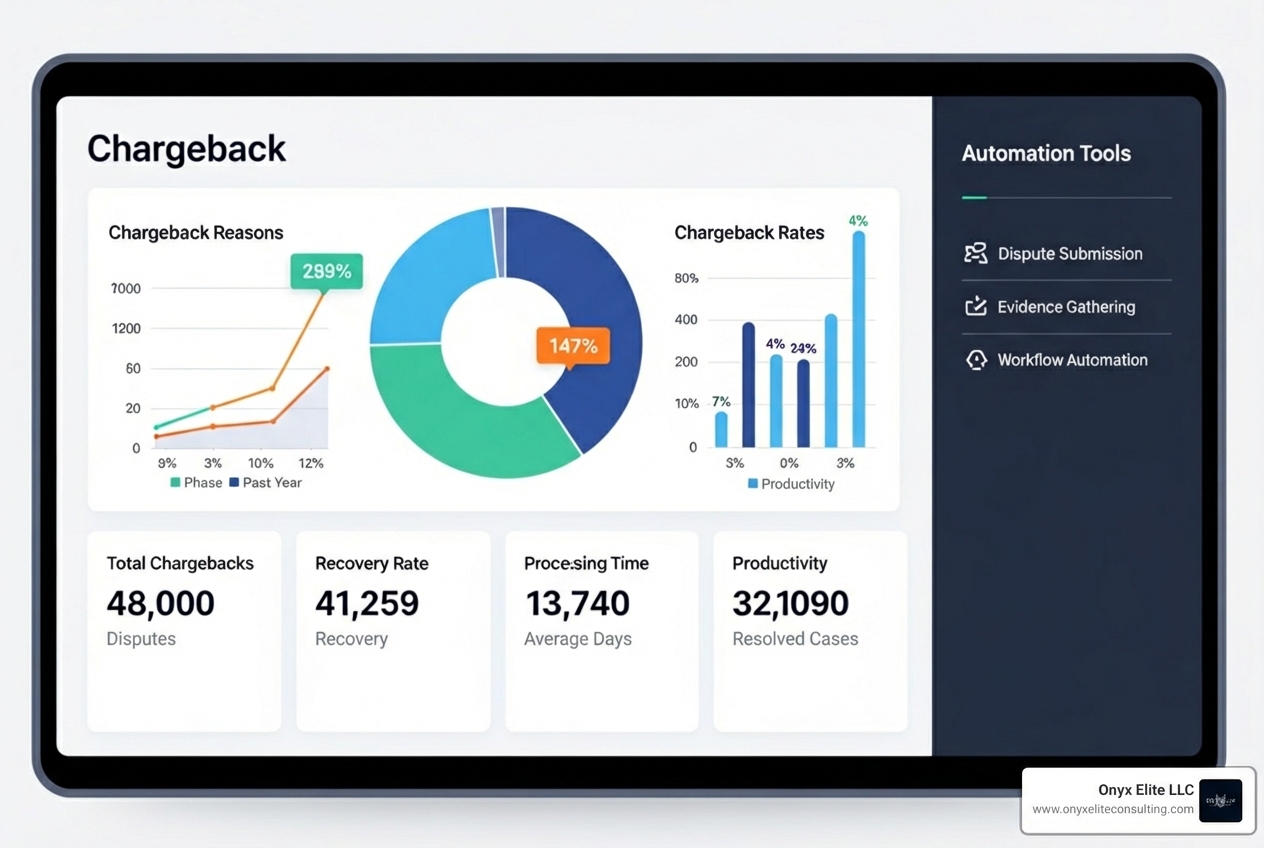 A dashboard displaying various chargeback management metrics and automation tools - chargeback management services A dashboard displaying various chargeback management metrics and automation tools - chargeback management services