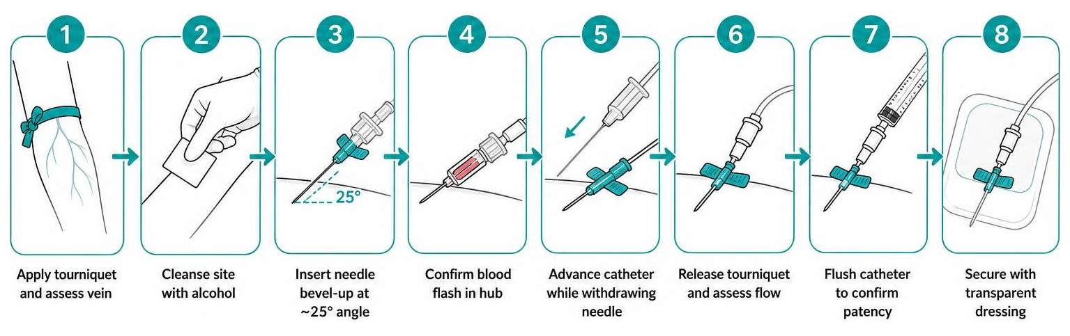 Step-by-Step Peripheral IV Cannulation Sequence