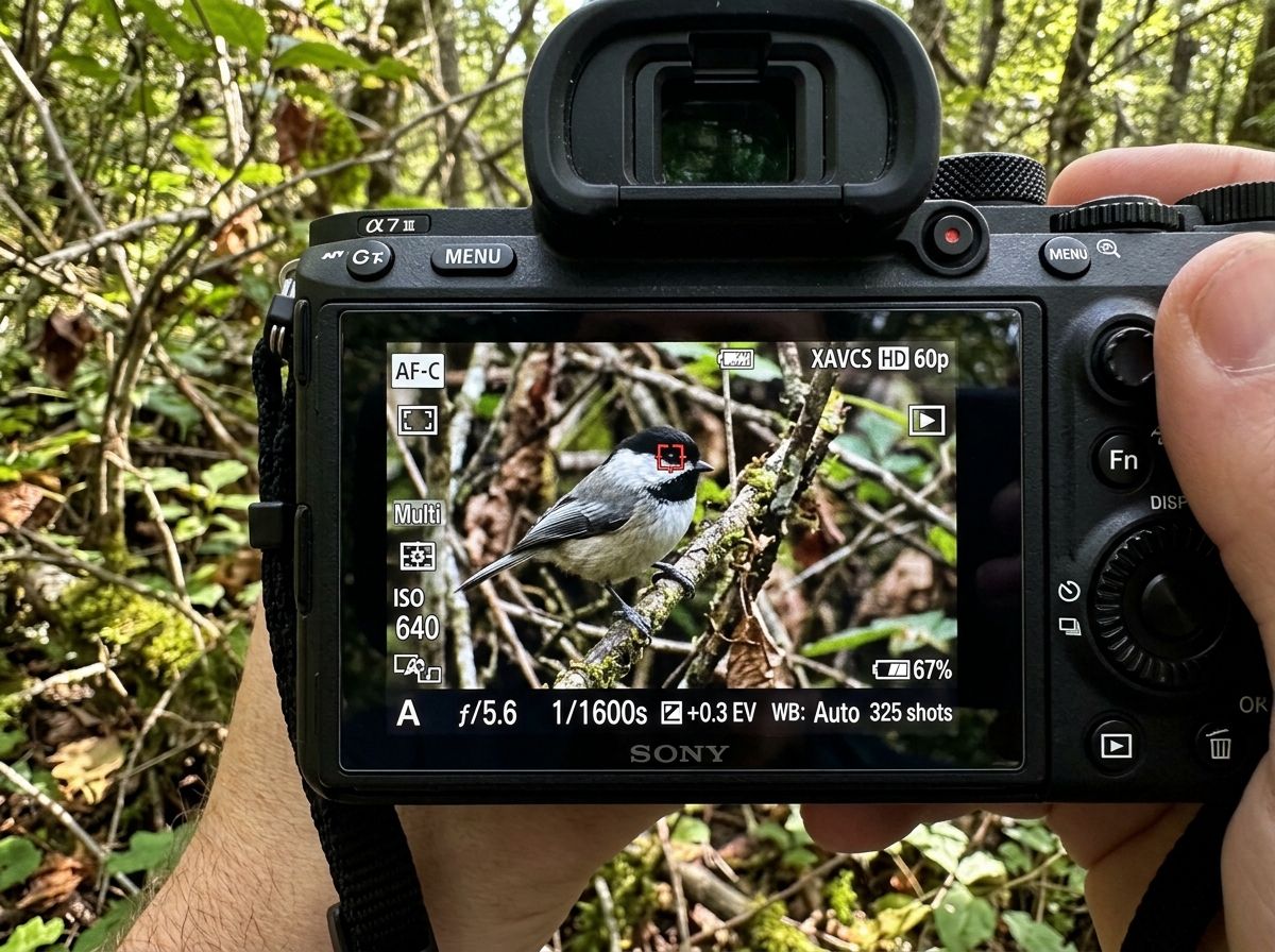 Camera autofocus points locking onto a bird's eye in a cluttered environment - best camera for taking pictures of birds