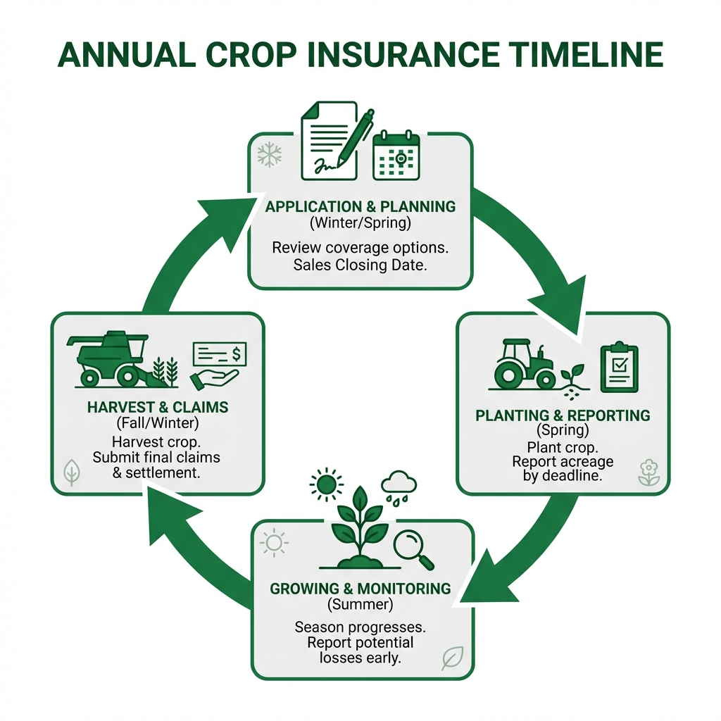 annual crop insurance timeline - crop insurance agent infographic 