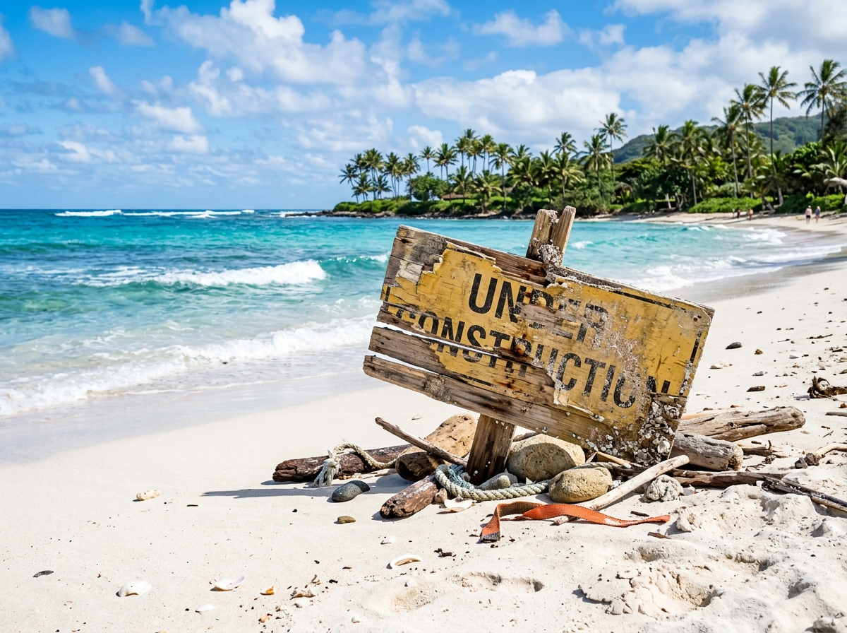 broken under construction sign on a beach background - growth driven website agency broken under construction sign on a beach background - growth driven website agency