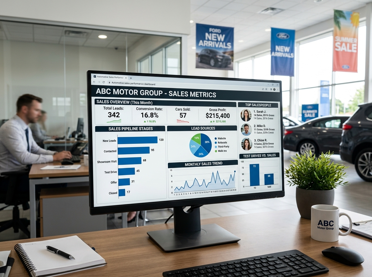 Digital dashboard tracking automotive sales and lead metrics - auto dealer lead management Digital dashboard tracking automotive sales and lead metrics - auto dealer lead management