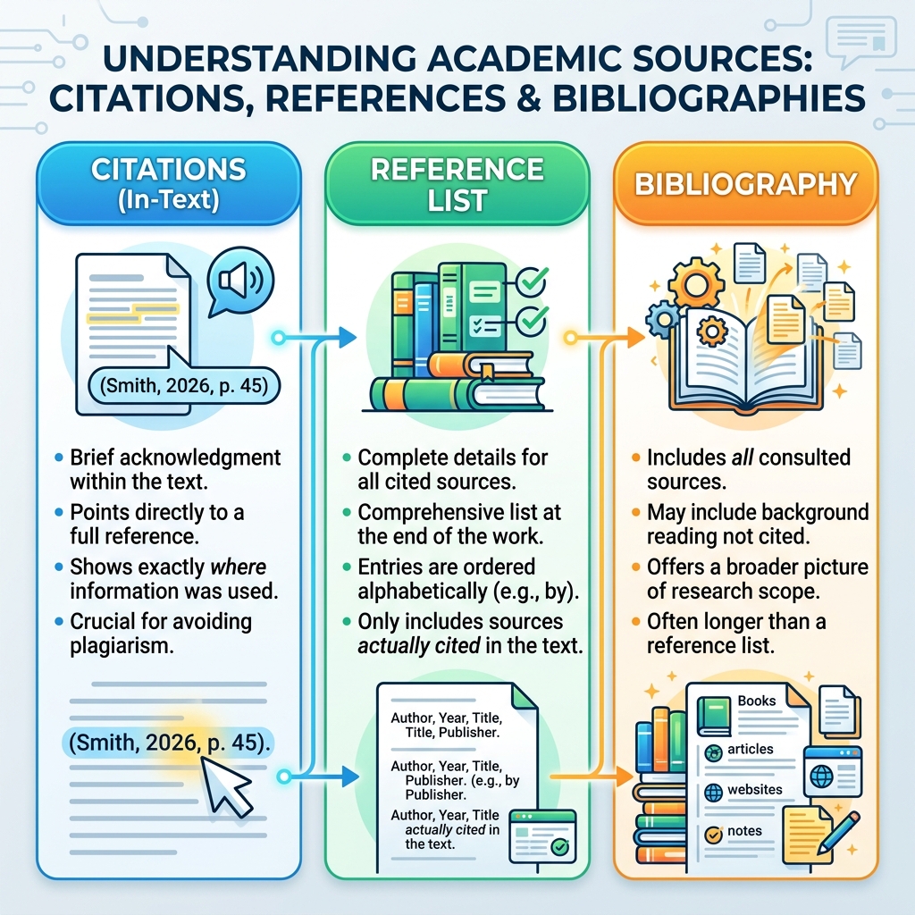 Infographic comparing Citations vs References vs Bibliographies in academic writing - ai essay citation helper infographic Infographic comparing Citations vs References vs Bibliographies in academic writing - ai essay citation helper infographic