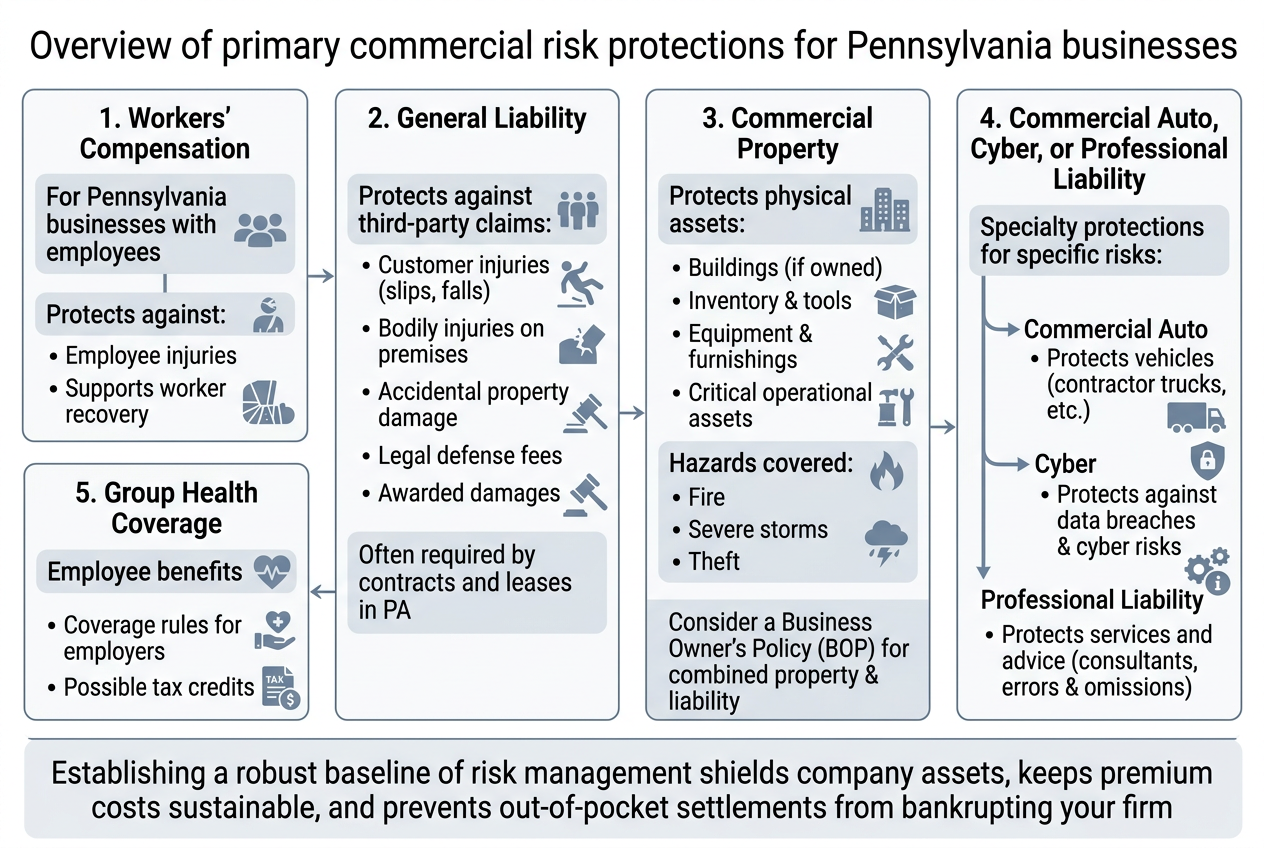 Overview of primary commercial risk protections for Pennsylvania businesses