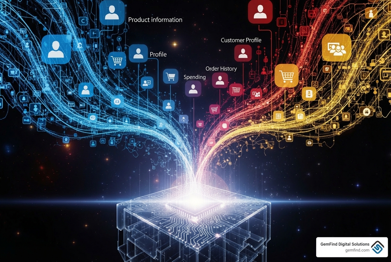 Data mapping diagram showing product data, customer data, and order history being transferred and mapped to Shopify Plus fields - Shopify Plus migration services Data mapping diagram showing product data, customer data, and order history being transferred and mapped to Shopify Plus fields - Shopify Plus migration services