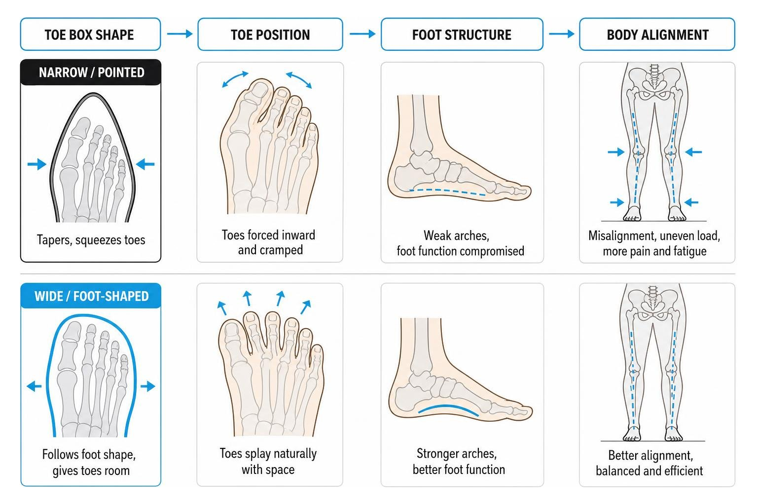 Impact of toe box shape on foot structure and body alignment