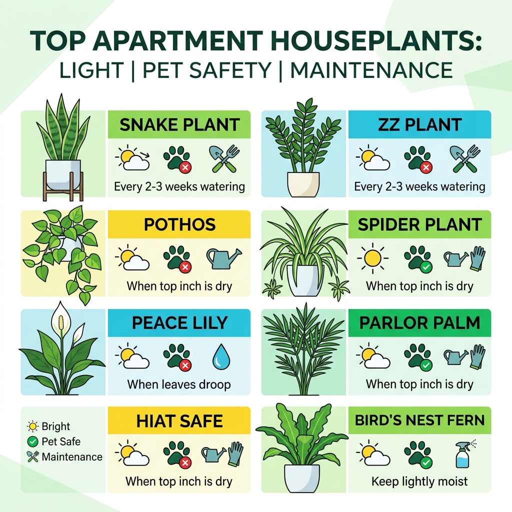 Top apartment houseplants ranked by light needs, pet safety, and maintenance level - best house plants for apartments Top apartment houseplants ranked by light needs, pet safety, and maintenance level - best house plants for apartments
