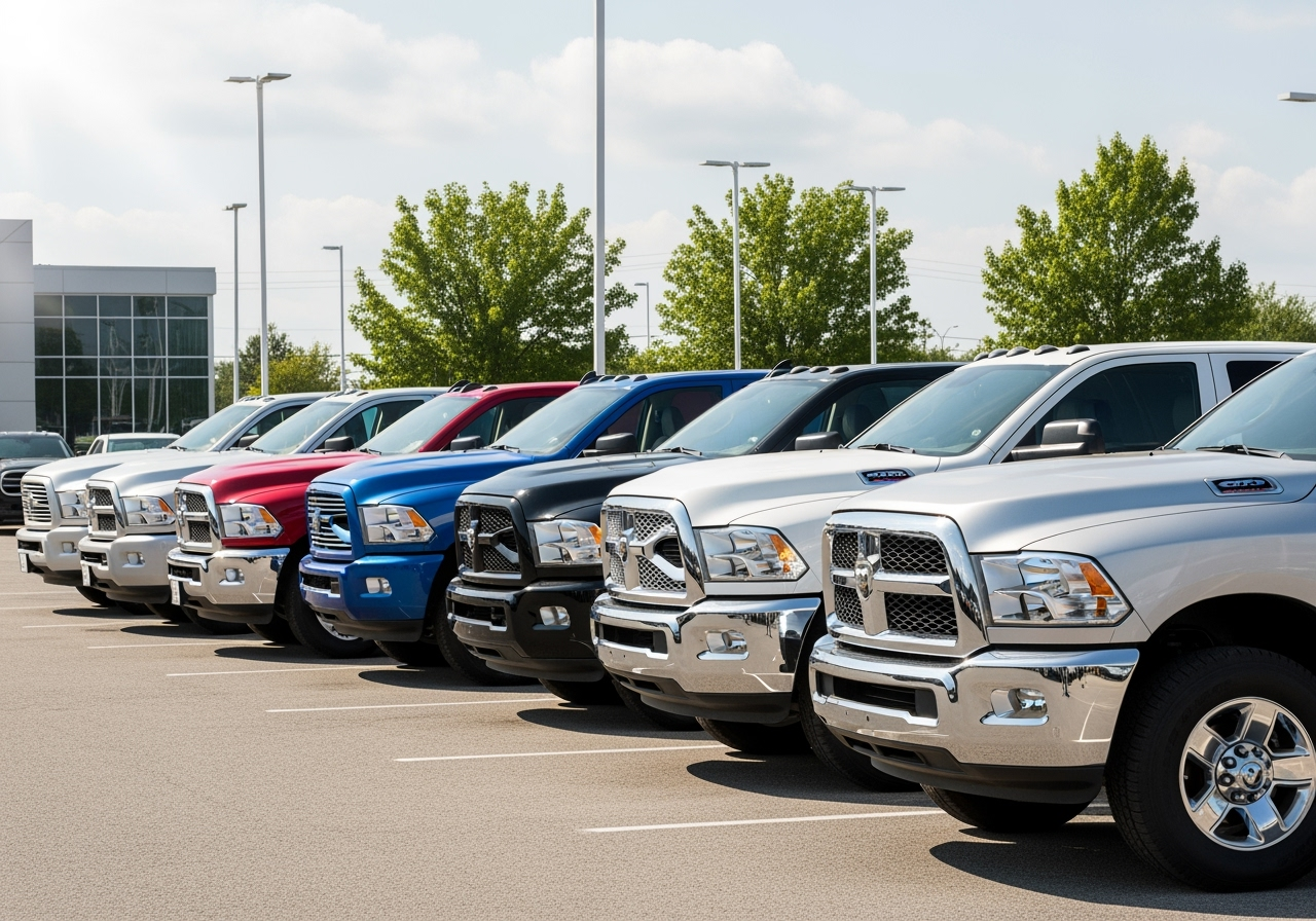 lineup of different Ram truck models - used dodge diesel trucks for sale in austin texas