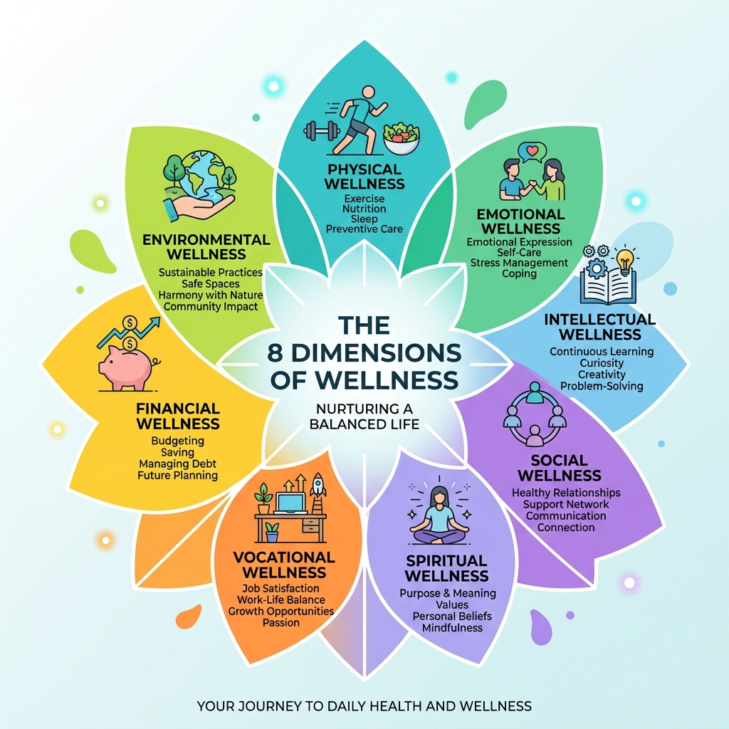 The 8 dimensions of wellness - Daily Health and Wellness infographic 