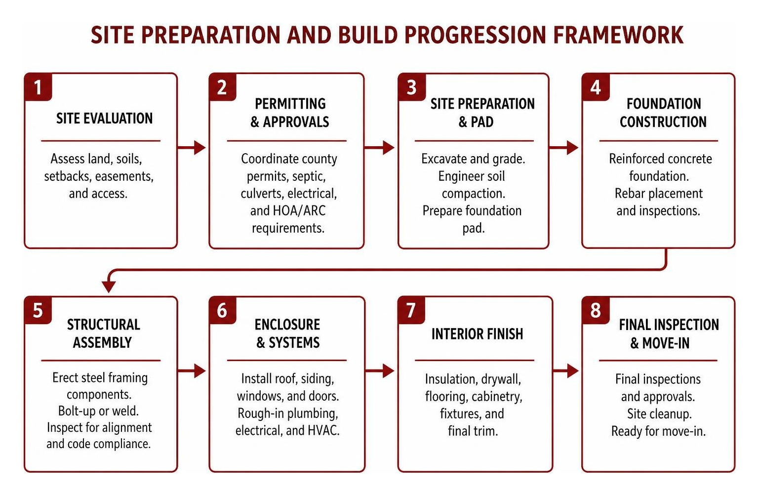 Site preparation and build progression framework