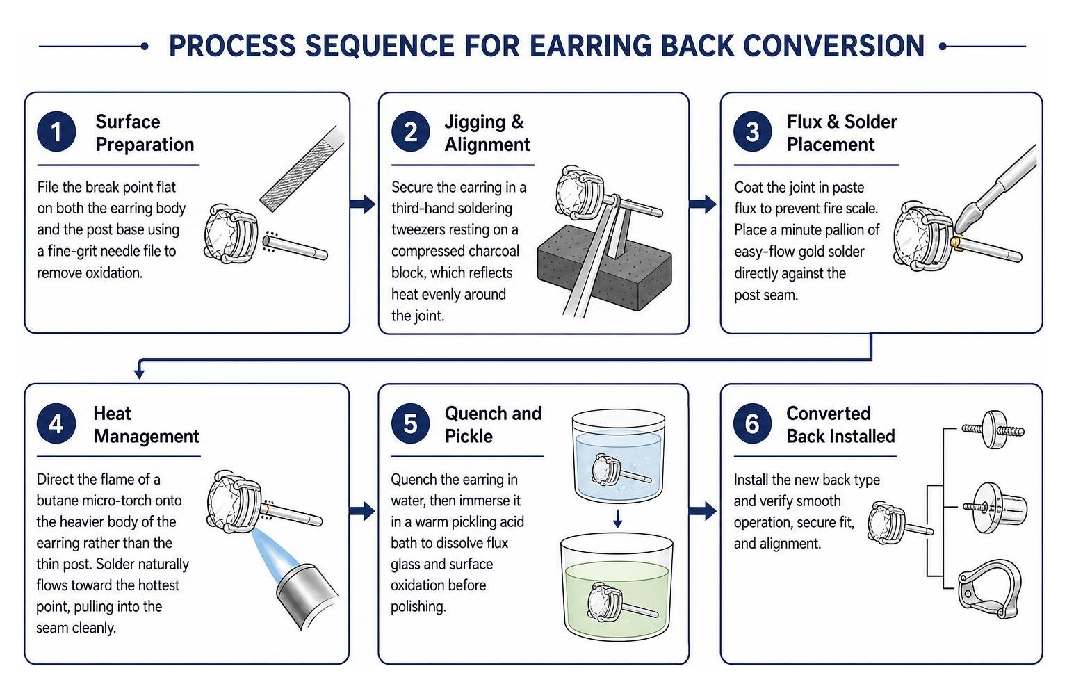 Process sequence for earring back conversion Process sequence for earring back conversion