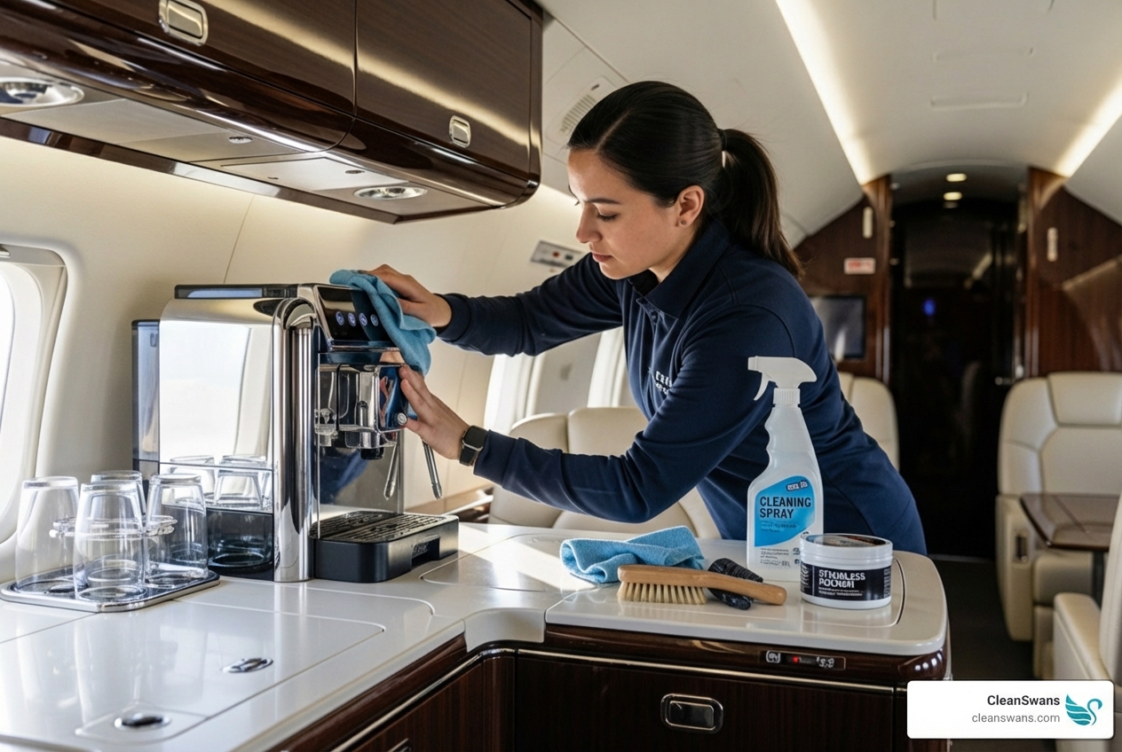 detailed cleaning of a jet's galley - private jet cleaning