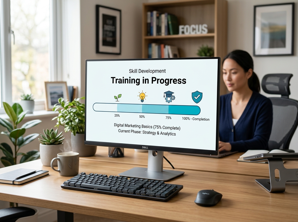 Training in Progress digital progress bar showing skill development status - remote jobs that train you