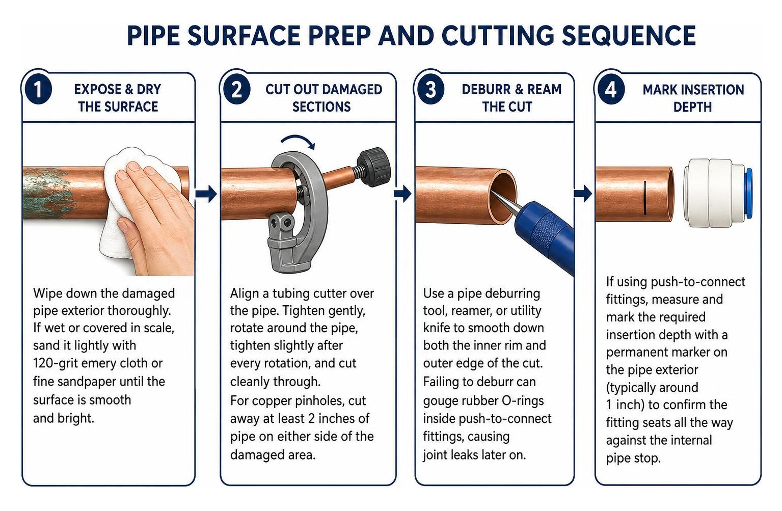 Pipe surface prep and cutting sequence