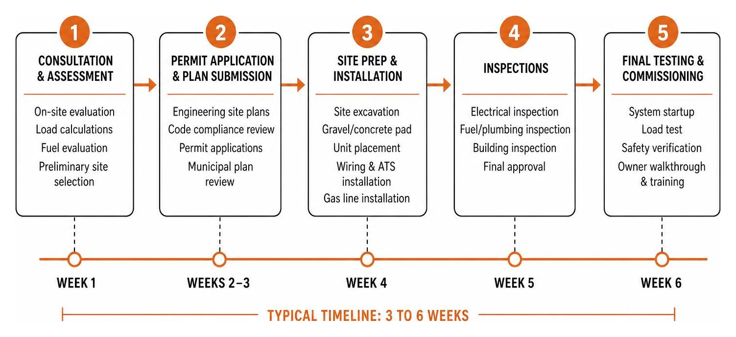 Generator installation timeline from consultation to final testing