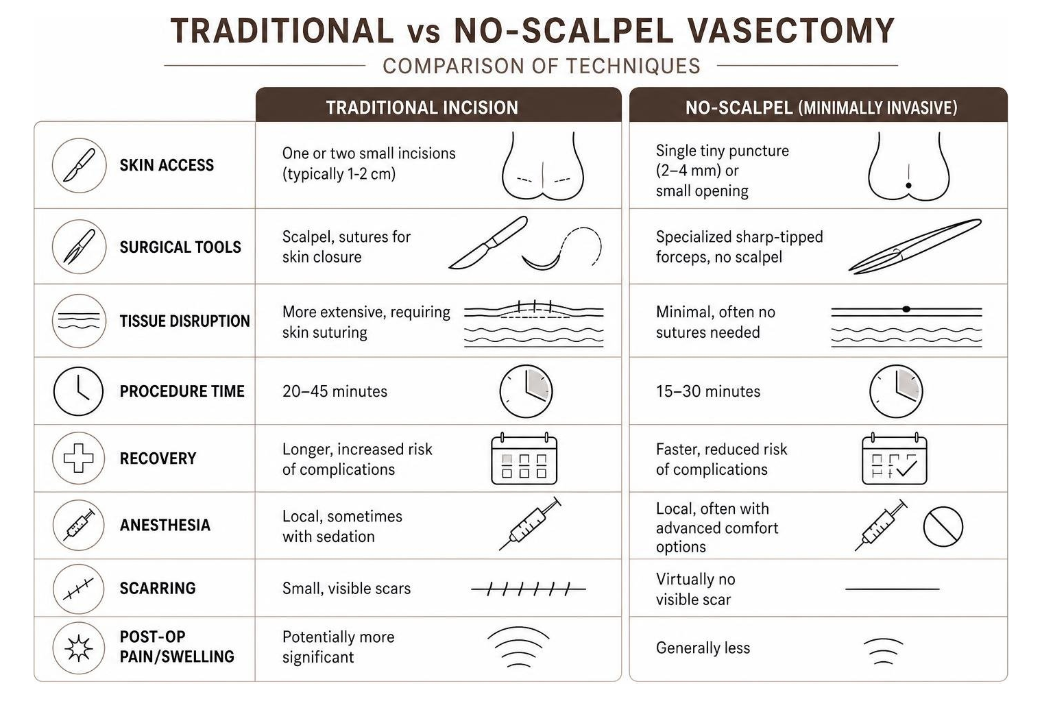 Comparison of traditional vs no-scalpel vasectomy techniques