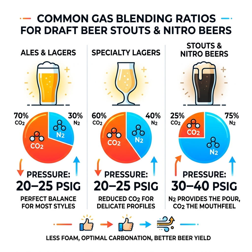 CO2 and Nitrogen gas blending ratios infographic for draft beer styles - beer gas blenders infographic 