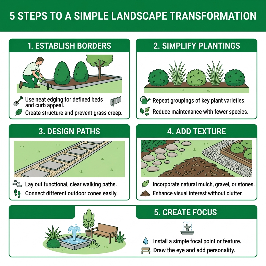 5 steps to a simple landscape transformation infographic - simple landscape design images infographic 5 steps to a simple landscape transformation infographic - simple landscape design images infographic
