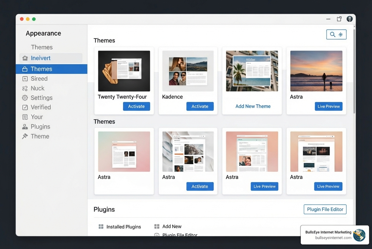 WordPress dashboard showing theme and plugin options - wordpress ux portfolio