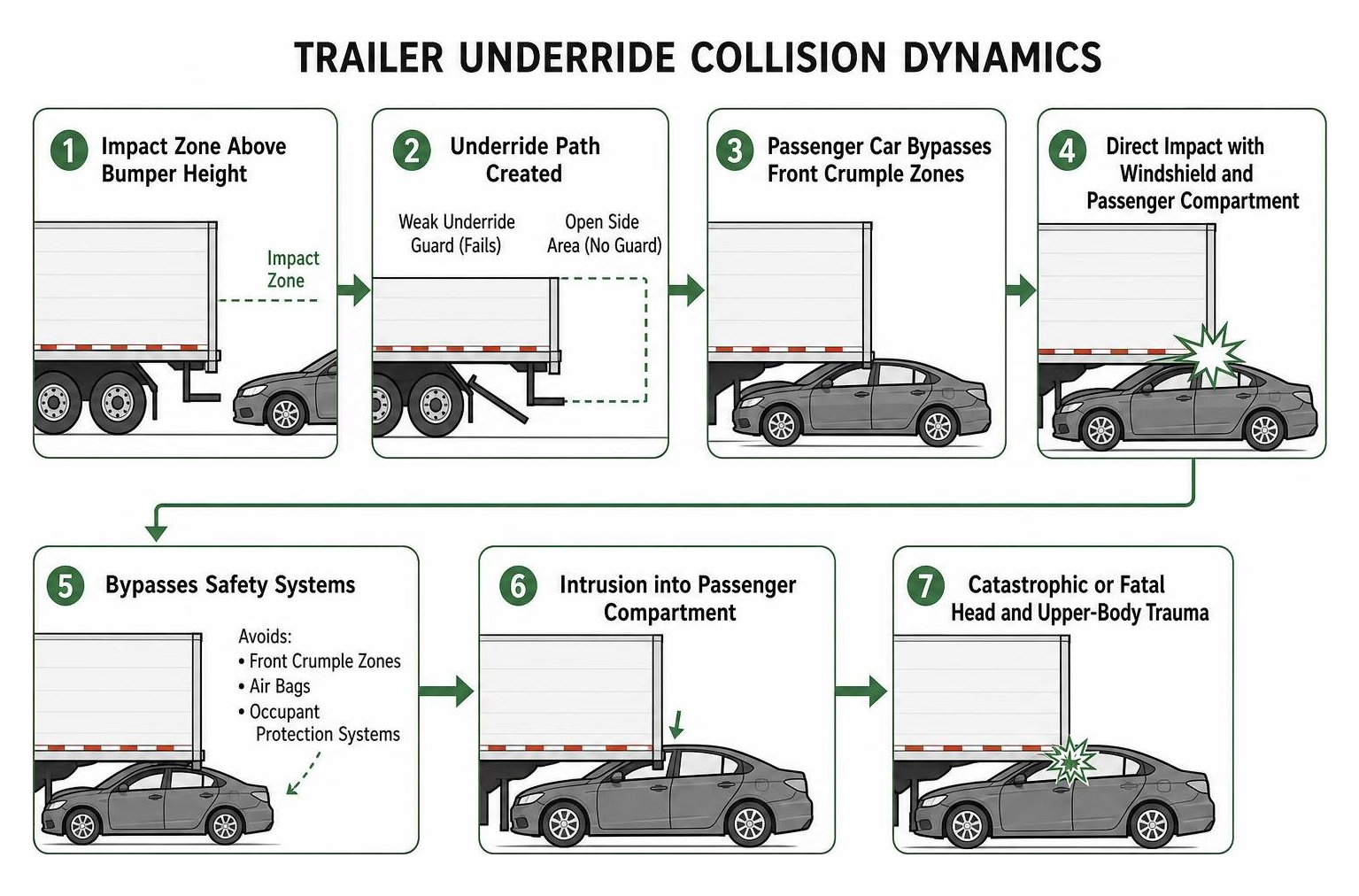 Trailer underride collision dynamics diagram