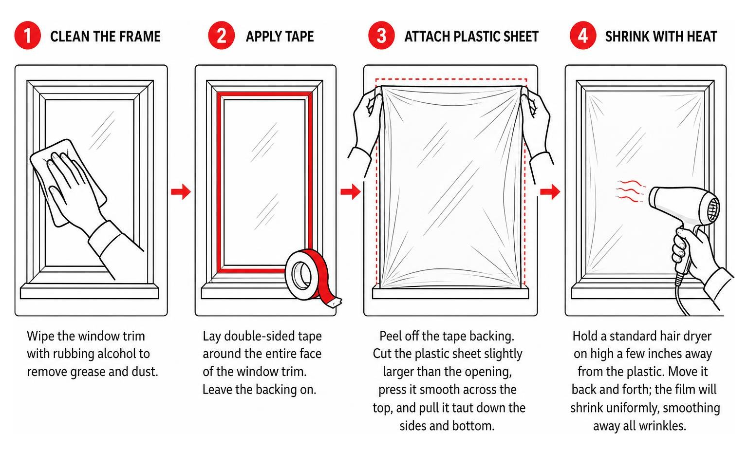 Steps to install shrink film insulation Steps to install shrink film insulation