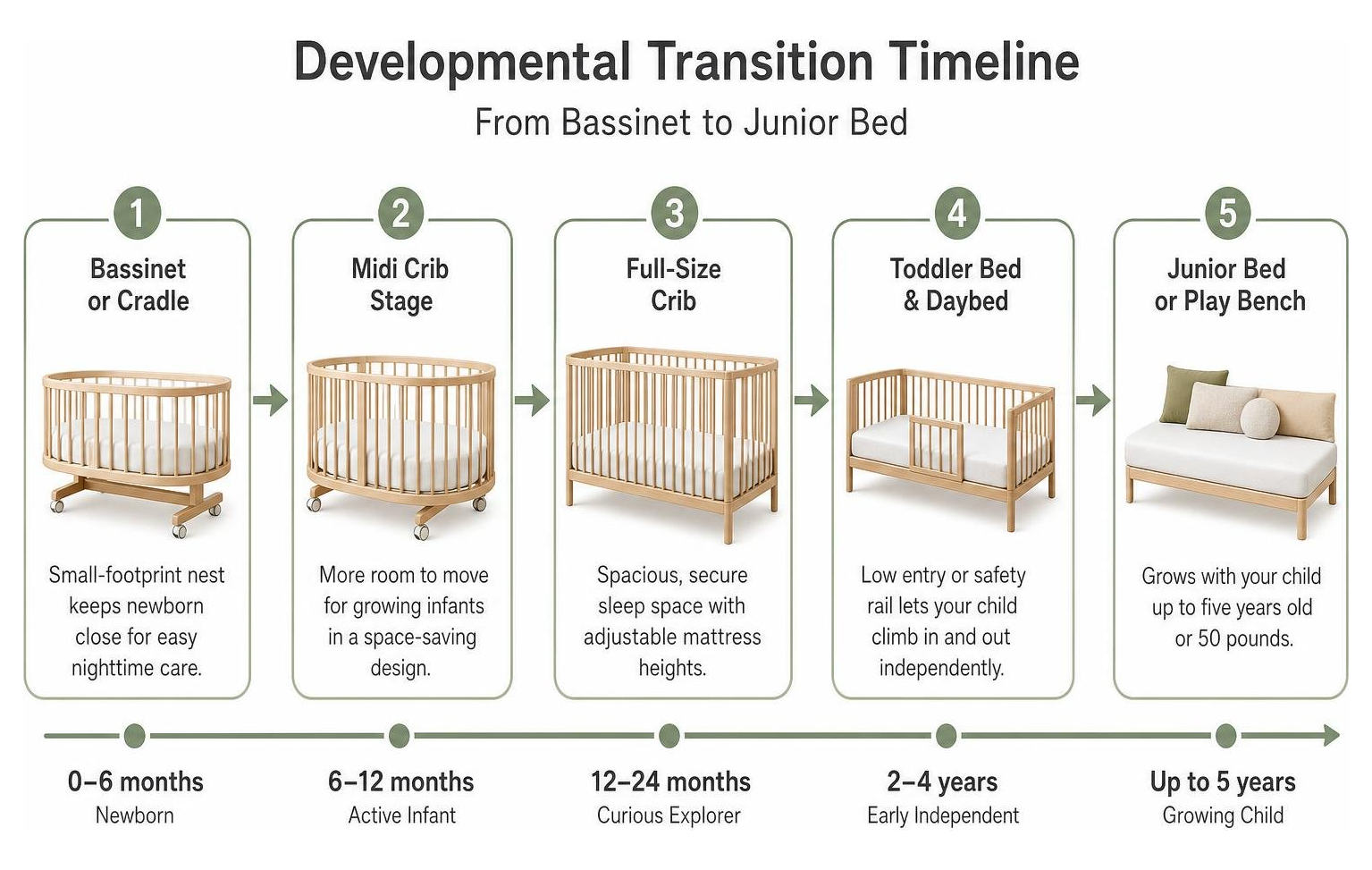 Developmental transition timeline from bassinet to junior bed