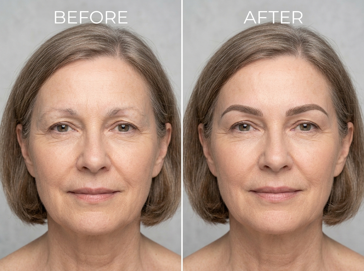 Before and after microblading results on a 65-year-old client showing natural hair-like strokes - microblading for women Before and after microblading results on a 65-year-old client showing natural hair-like strokes - microblading for women