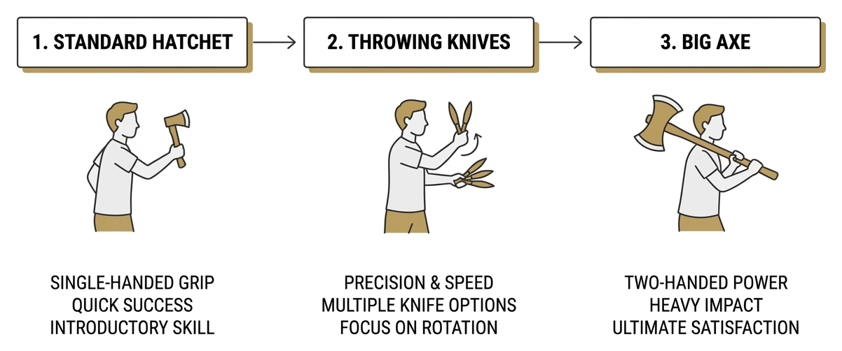Diagram showing the progression from small hatchets to knives and finally big axes