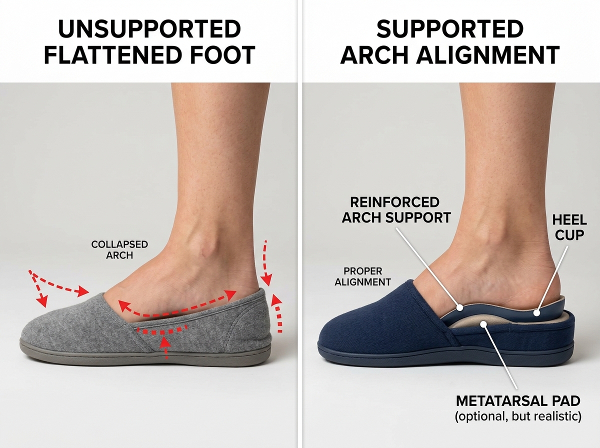 Difference between flat slippers and contoured orthotic footbeds - arch support house slippers womens