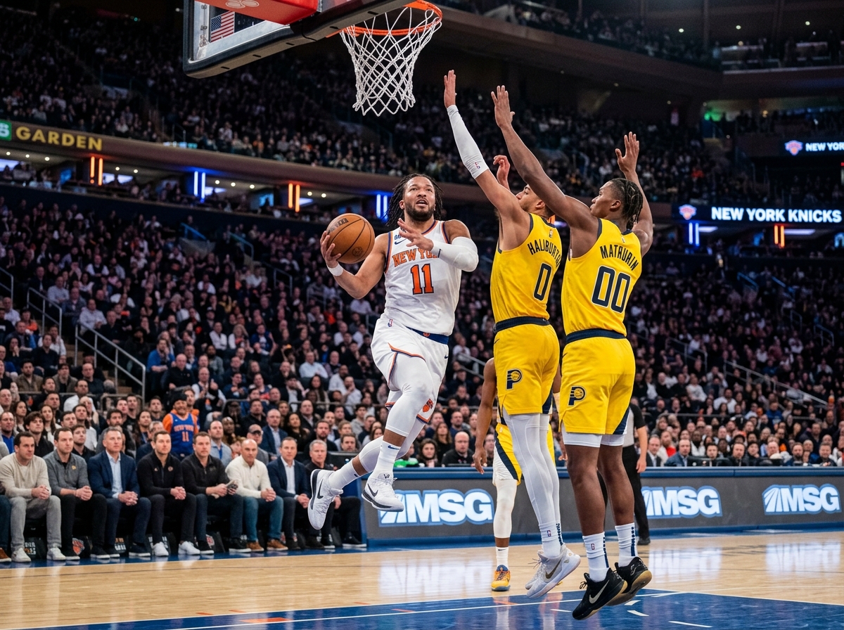 Jalen Brunson driving to the hoop against the Indiana Pacers defense - knicks vs pacers match player stats Jalen Brunson driving to the hoop against the Indiana Pacers defense - knicks vs pacers match player stats