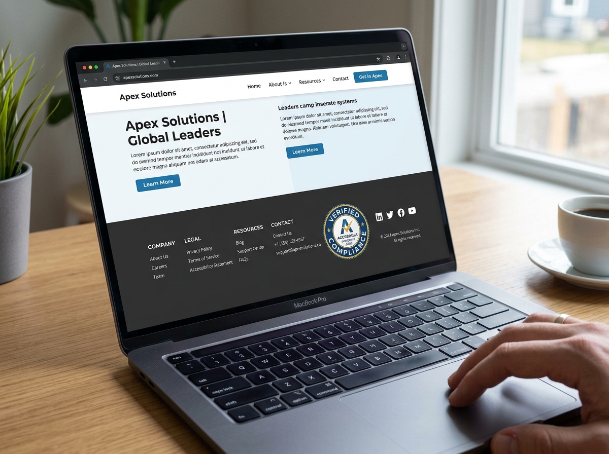 A website footer showing a verified accessibility compliance seal for website accessibility certification A website footer showing a verified accessibility compliance seal for website accessibility certification