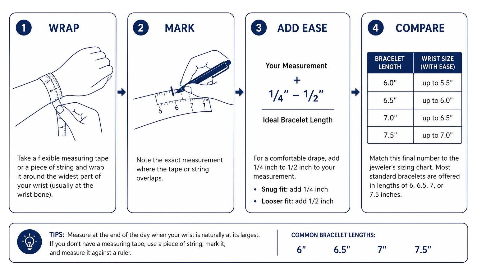 Step-by-step wrist measurement guide for bracelets Step-by-step wrist measurement guide for bracelets