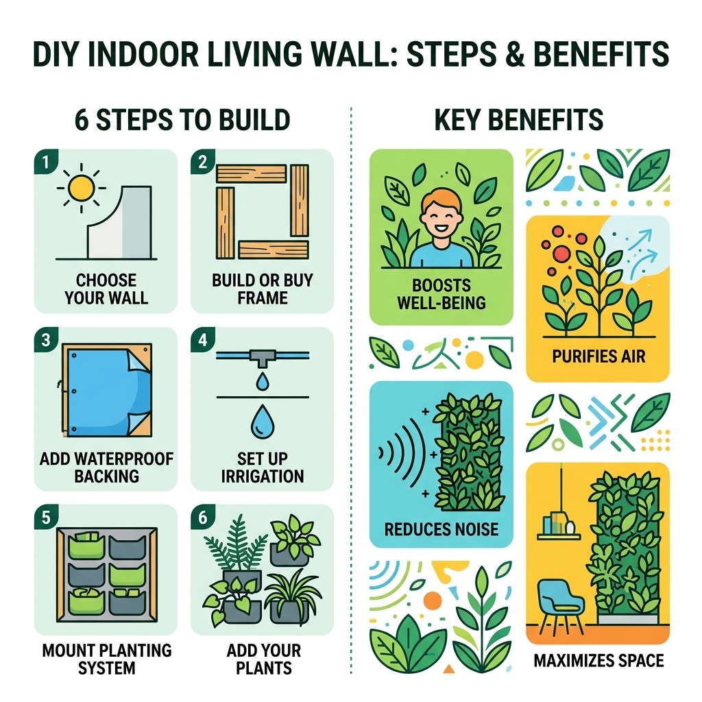 Steps and benefits of a DIY indoor living wall infographic - diy living wall indoor infographic 