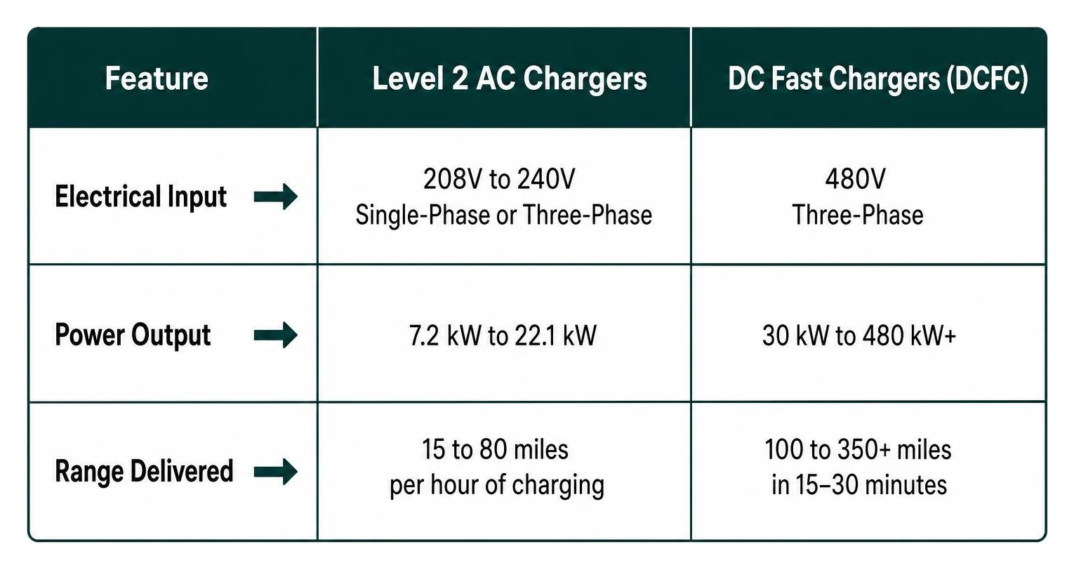 comparison process of level 2 versus dc fast charging systems