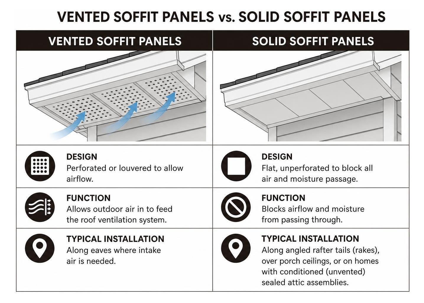 Comparison between vented soffit panels and solid soffit panels