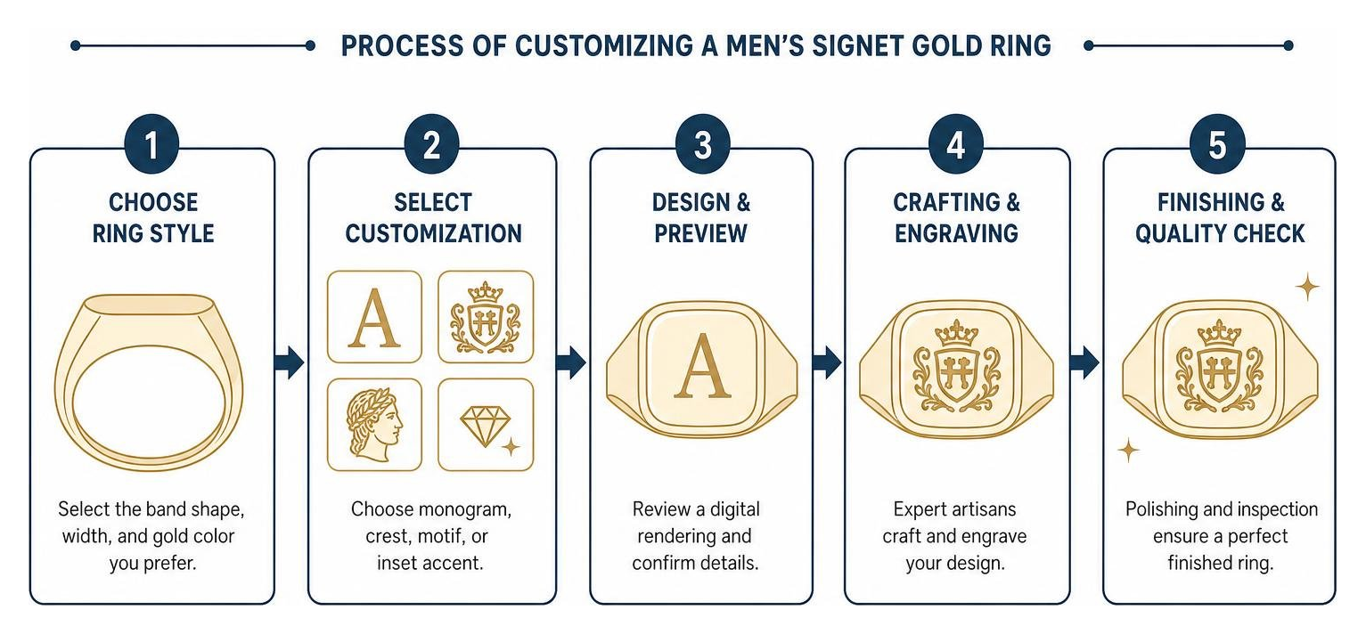 Process of customizing a men's signet gold ring