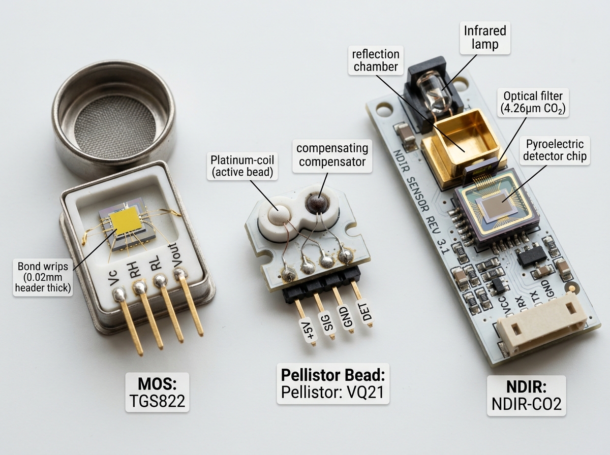 Internal components of various gas sensor technologies - cng leak detector Internal components of various gas sensor technologies - cng leak detector