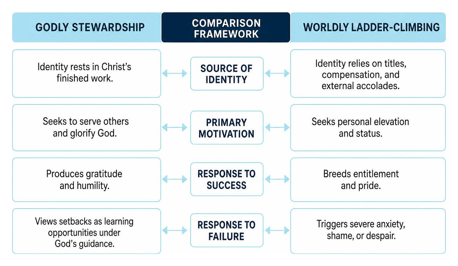 Comparison framework between godly stewardship and worldly ladder-climbing