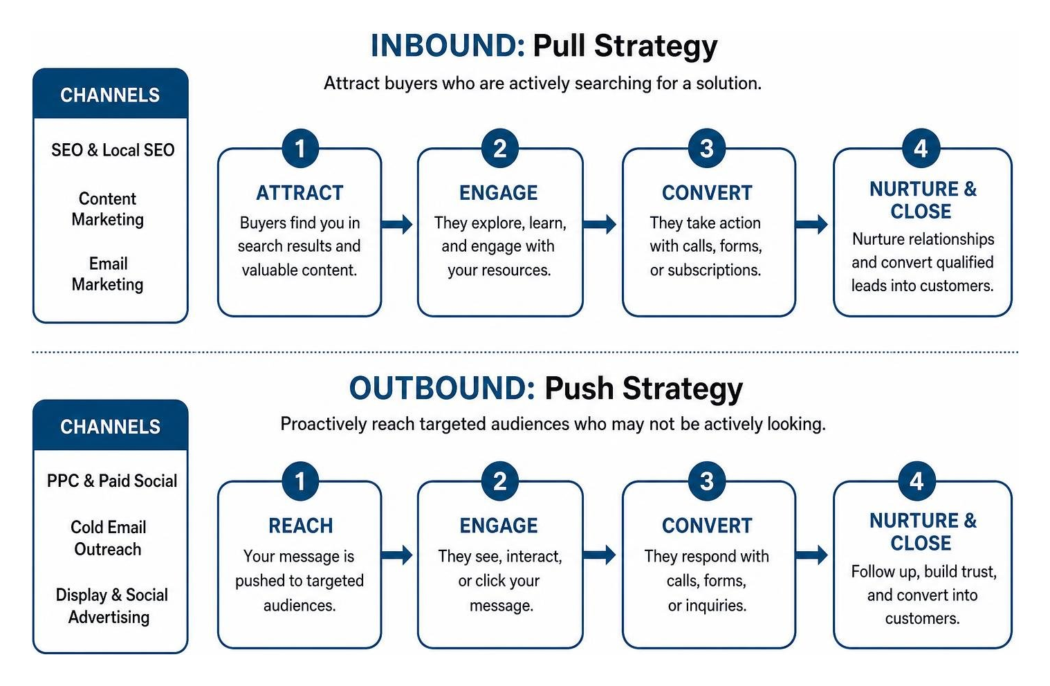 Inbound vs outbound customer acquisition and conversion process
