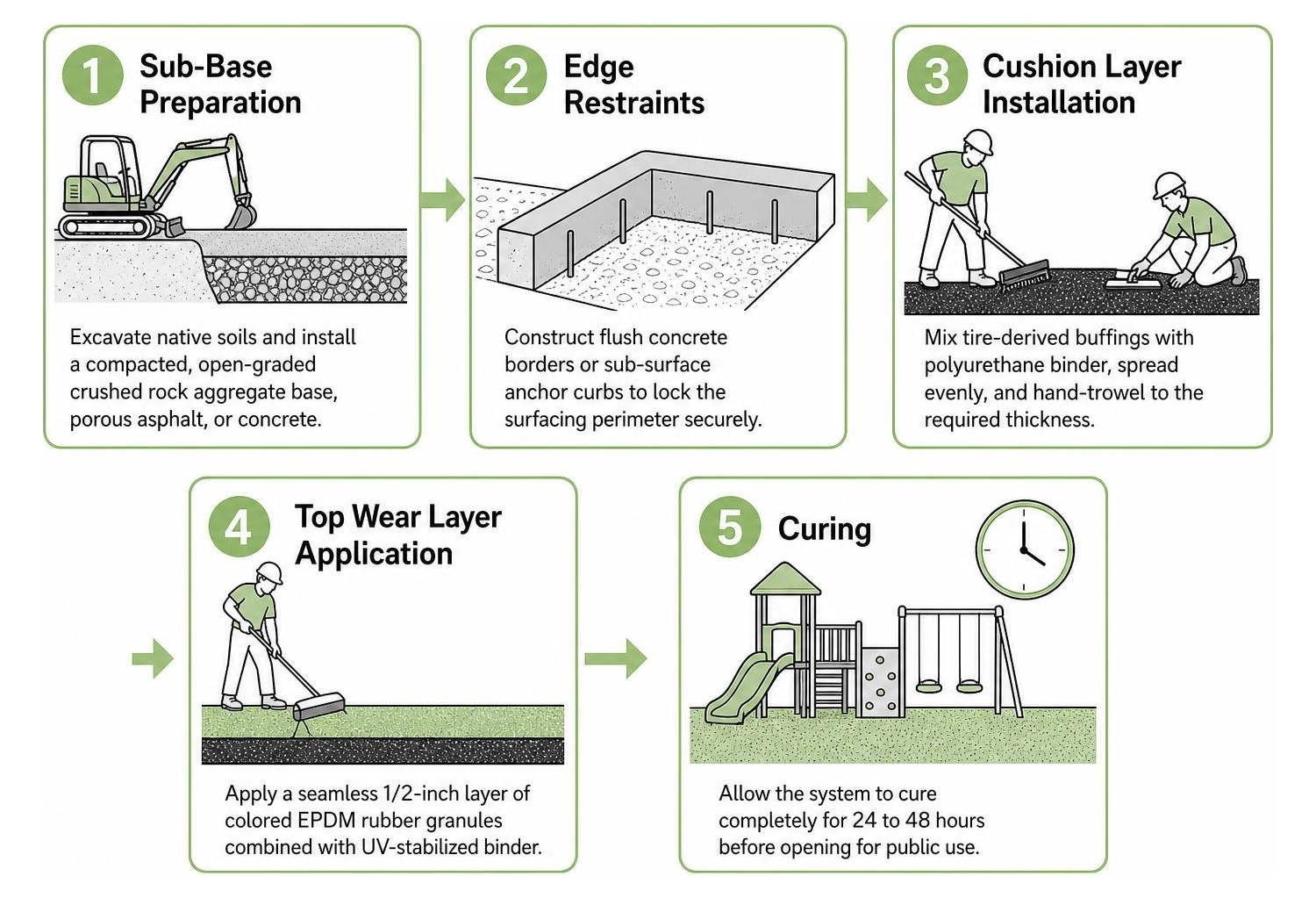 Step by step poured rubber playground installation process Step by step poured rubber playground installation process