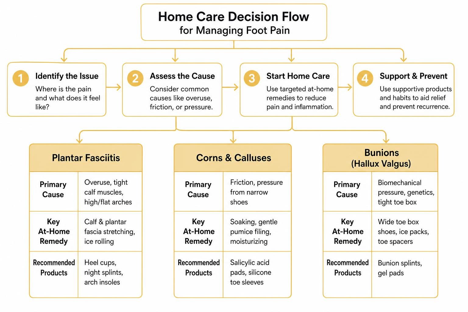 Home care decision flow for managing foot pain