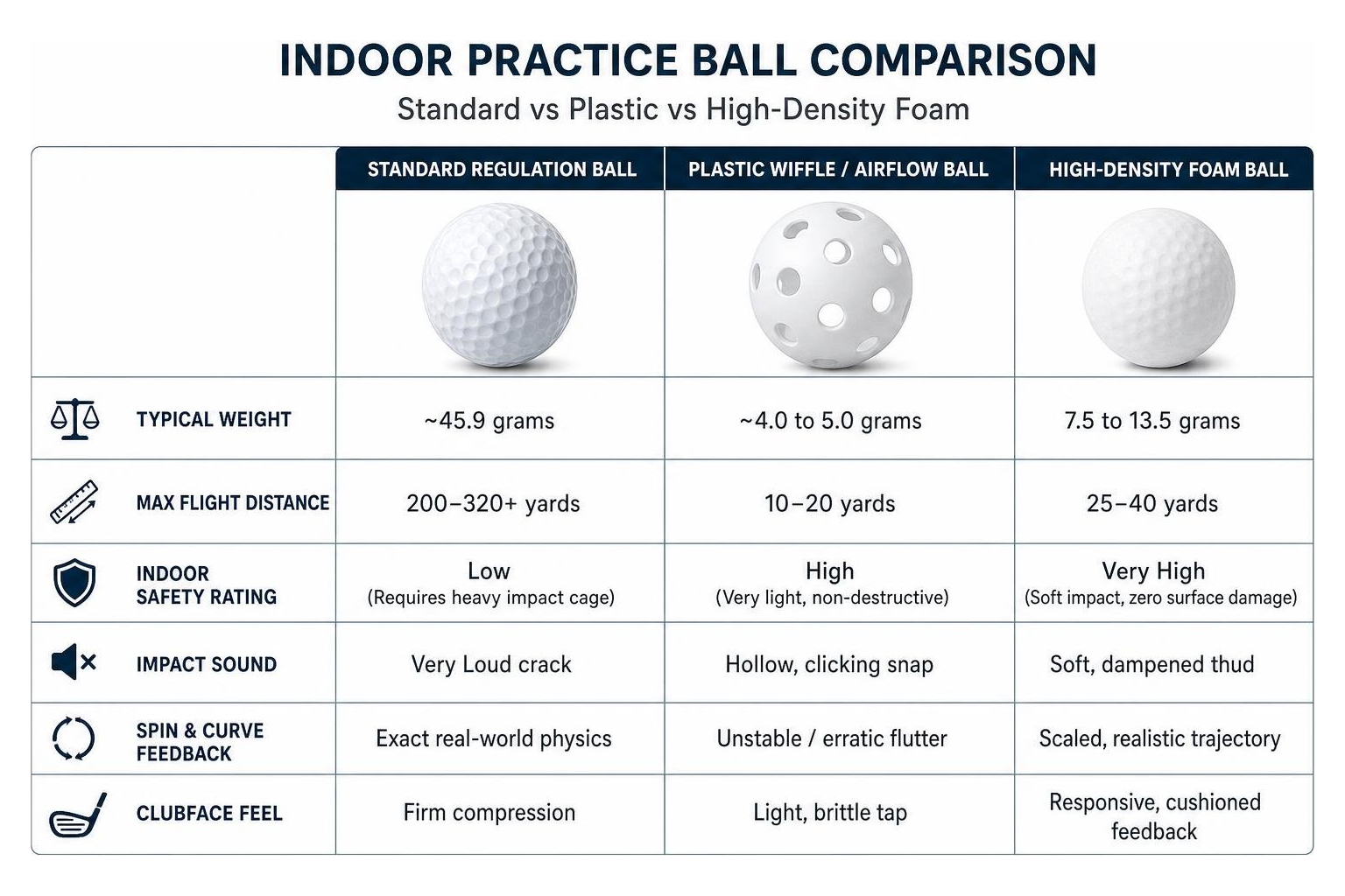 Indoor practice ball comparison: standard vs plastic vs high-density foam