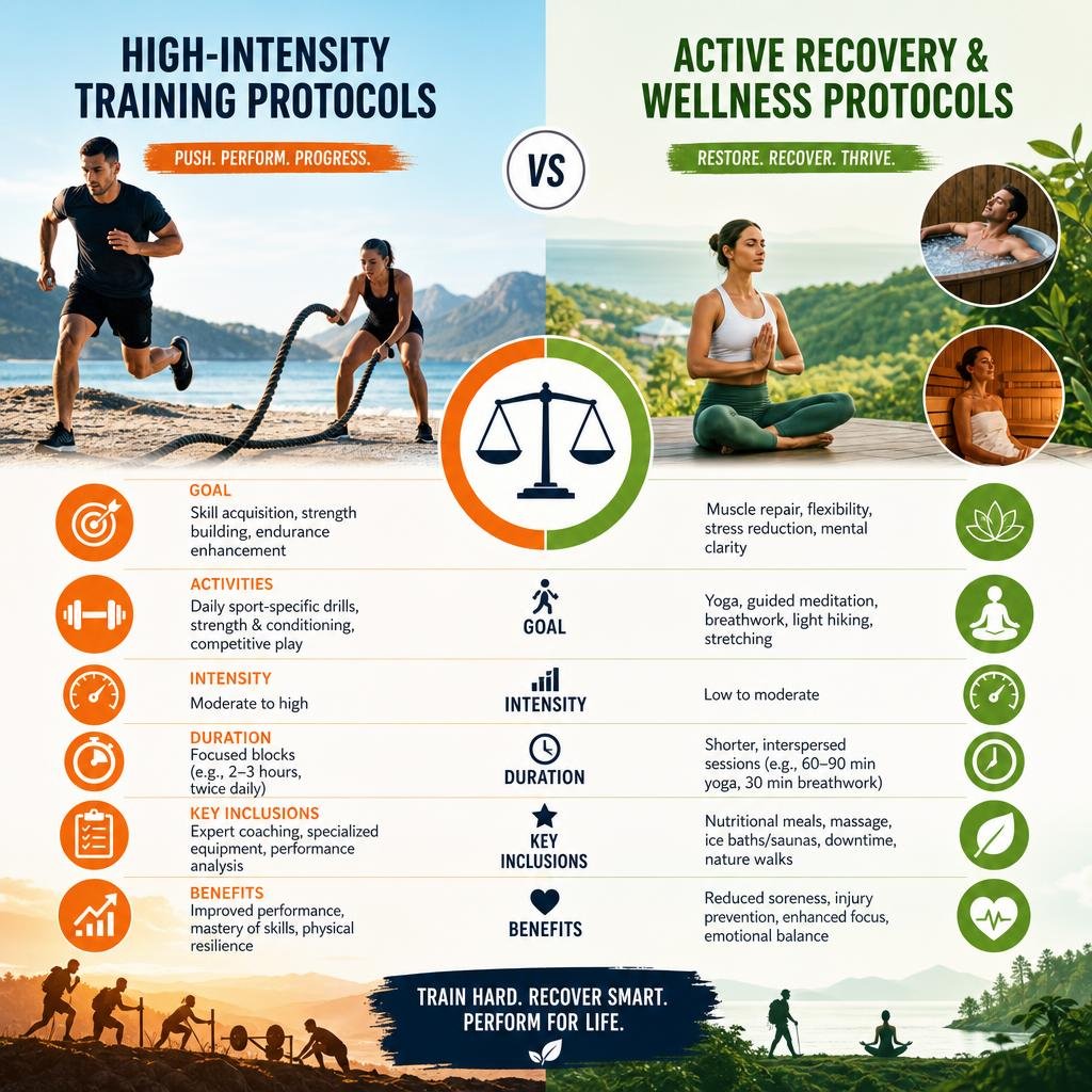 infographic comparing high-intensity training and active recovery protocols infographic